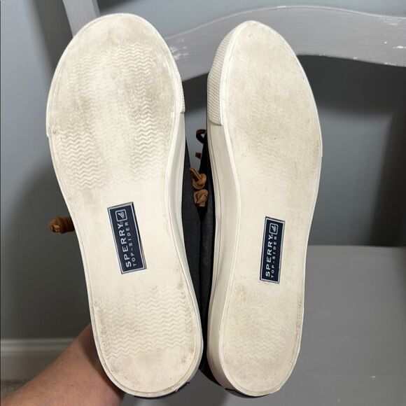 Sperry Women's Black Canvas and Leather shoe string Boat Sneakers - Picture 10 of 10